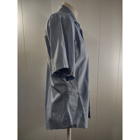 Van Heusen Button Up Shirt Men 15.5 Pinstripe Blue 417 Short Sleeve Professional - Picture 3 of 8